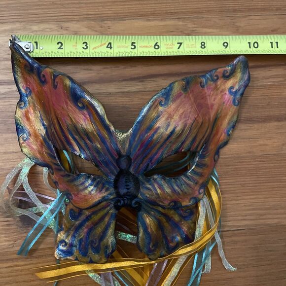 Mardi Gras Mask Butterfly Handcrafted Signed Iridescent Purple Gold - Picture 6 of 12